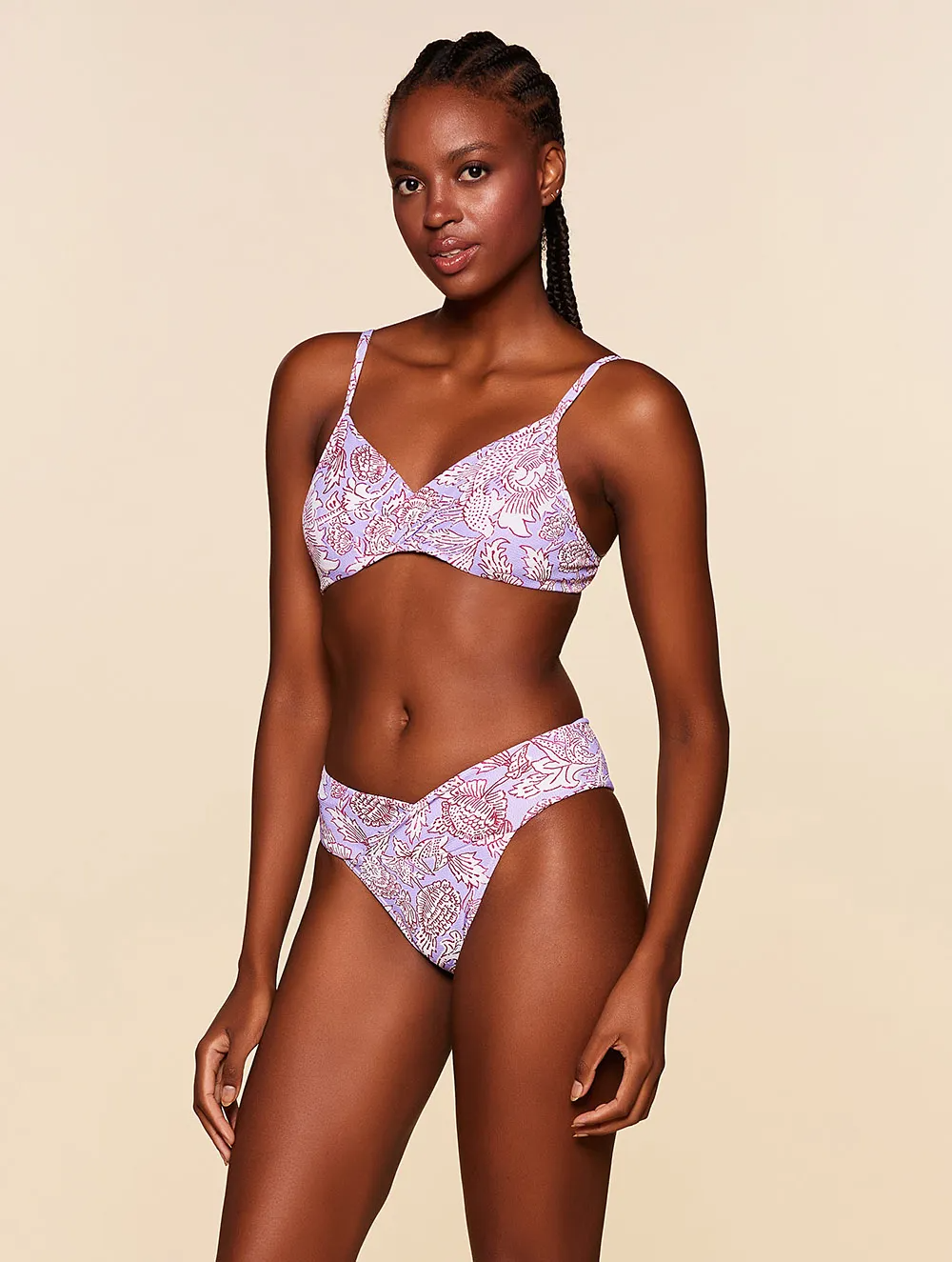 Top Meia Taça + Tanga Faixa Estampada Las Flores