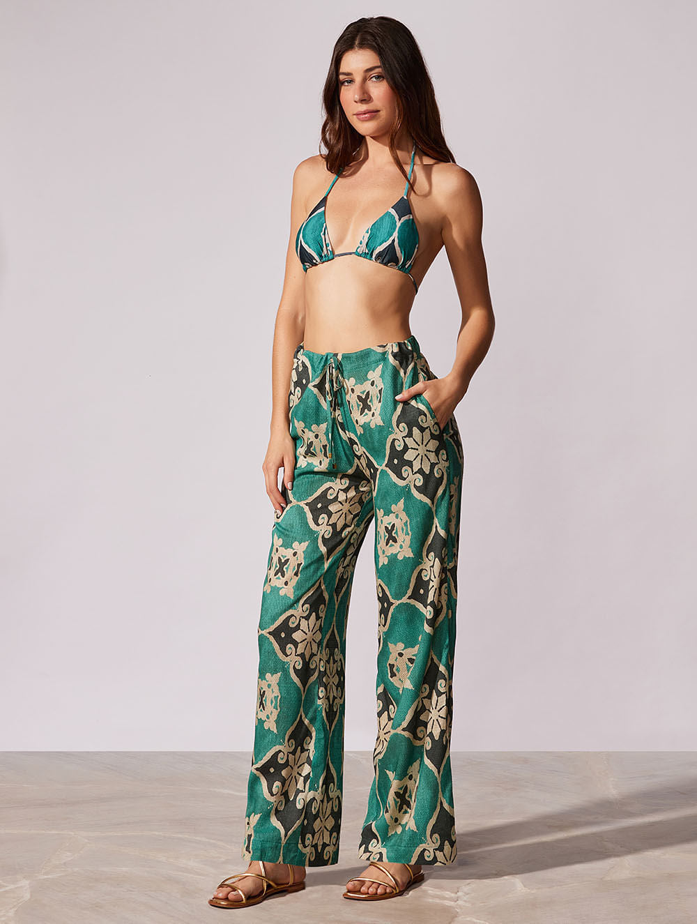 Calça Pantalona Estampada Nice